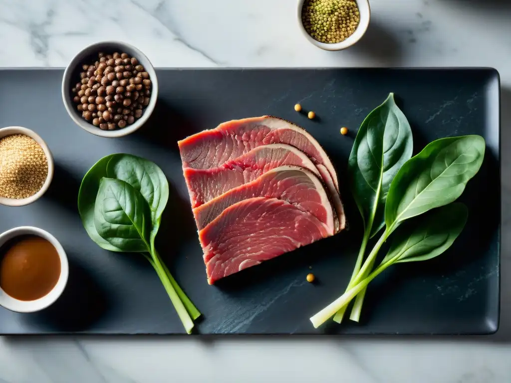 Deliciosos alimentos ricos en hierro en plato de mármol negro Un variado surtido de alimentos ricos en hierro en un elegante plato de mármol negro, resaltando la diversidad y riqueza natural