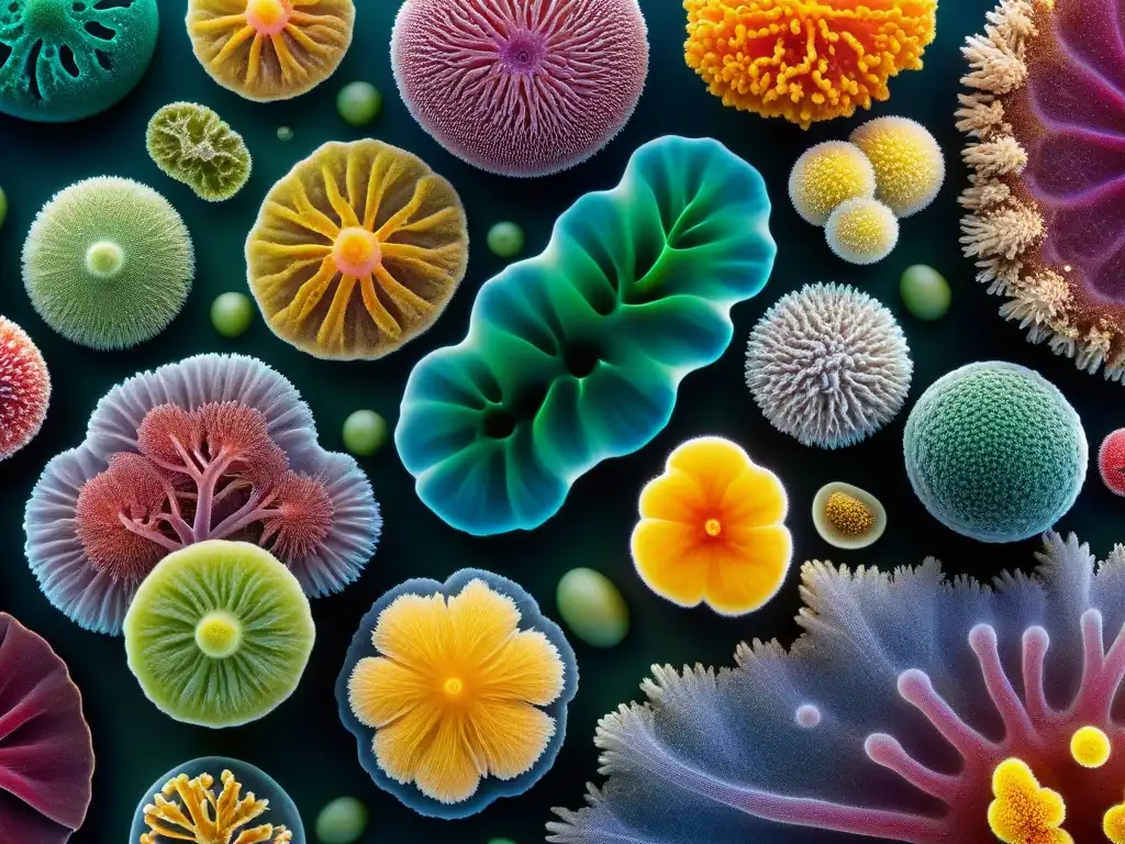 Microbiota en Acción: Vibrante Interacción de Microorganismos Una vibrante escena de microorganismos en el microbioma, destacando la diversidad y equilibrio