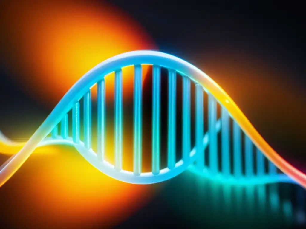Análisis genético: DNA vibrante bajo microscopio Un ADN vibrante bajo microscopio, mostrando cada detalle de sus nucleótidos