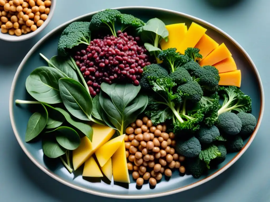 Alimentos ricos en hierro para dieta keto Vibrantes alimentos ricos en hierro para suplementación de hierro en dieta keto, cuidadosamente dispuestos en una elegante bandeja moderna