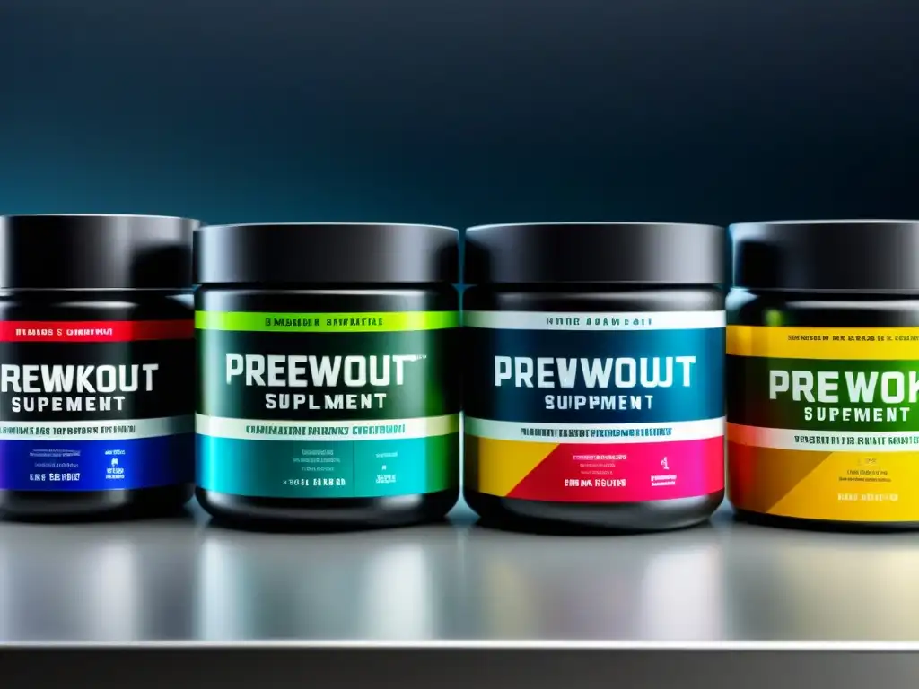 Preentrenamientos: Detalles vibrantes en el mostrador Vibrantes envases de preentrenamiento en un elegante mostrador