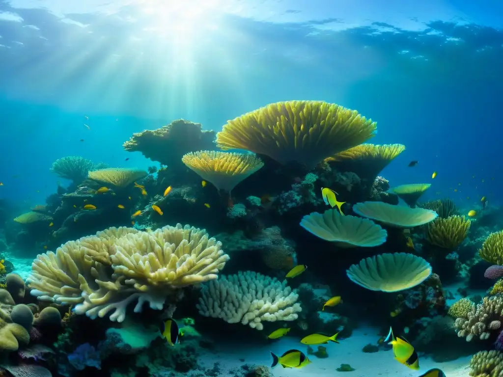 Arrecife de coral en 8k: vida marina vibrante Vista 8k de arrecife de coral vibrante con peces coloridos, plantas marinas y formaciones de coral