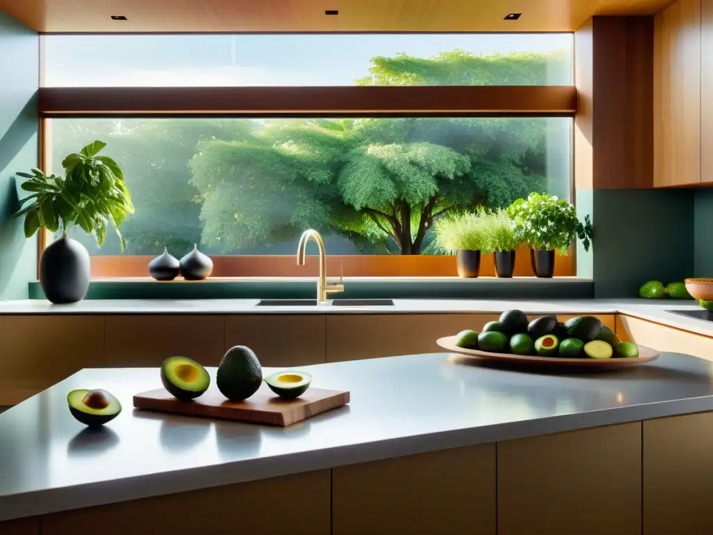 Encantadora cocina moderna con alimentos ricos en boro Vista detallada de cocina moderna con alimentos ricos en boro, irradiando vitalidad y bienestar