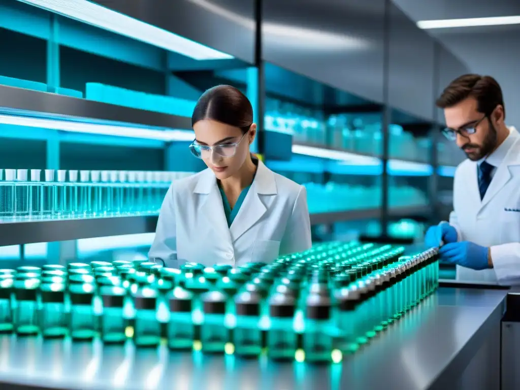 Laboratorio de Innovación: Exclusivos Ingredientes Antienvejecimiento Vista detallada de laboratorio moderno con suplementos antienvejecimiento premium ingredientes clave y científicos expertos en acción